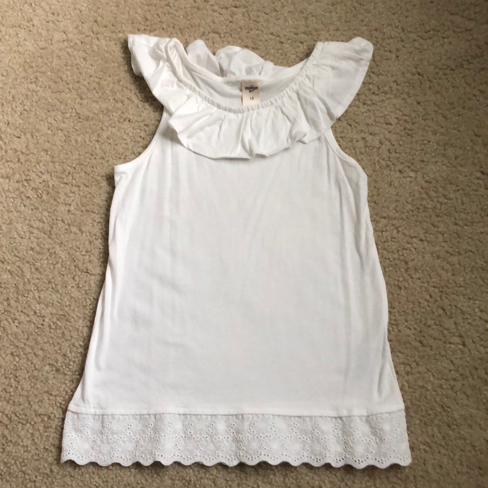 OshKosh White Ruffle Neck Tank Top with Eyelet Trim